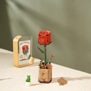 3D Wooden Flower Puzzle: Red Rose